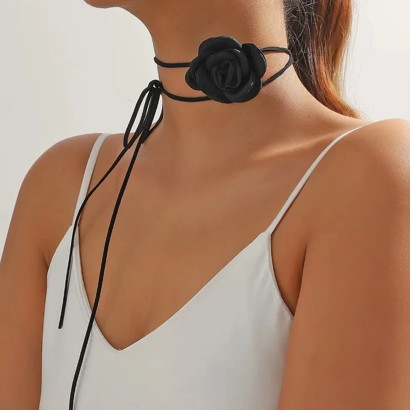 Gothic Elegant Rose Flower Clavicle Chain Necklace for Women Adjustable Sexy Choker Mariage Jewelry Gift Y2K Fashion Accessories