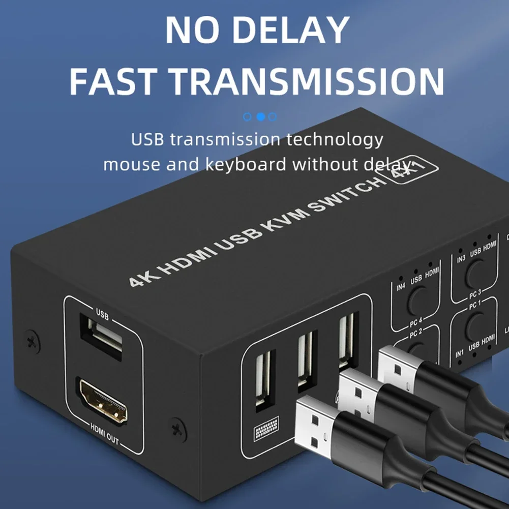 4K 60Hz 4X1 Switcher 4 Port USB HDMI KVM Switch Video Converter with Desktop Con