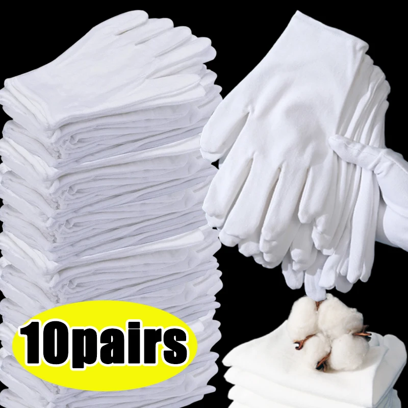 10 Paar weiße Baumwoll handschuhe Bulk für trockene Handhabung Film Spa Handschuhe zeremonielle High Stretch Handschuhe Haushalts reinigung Arbeits werkzeuge