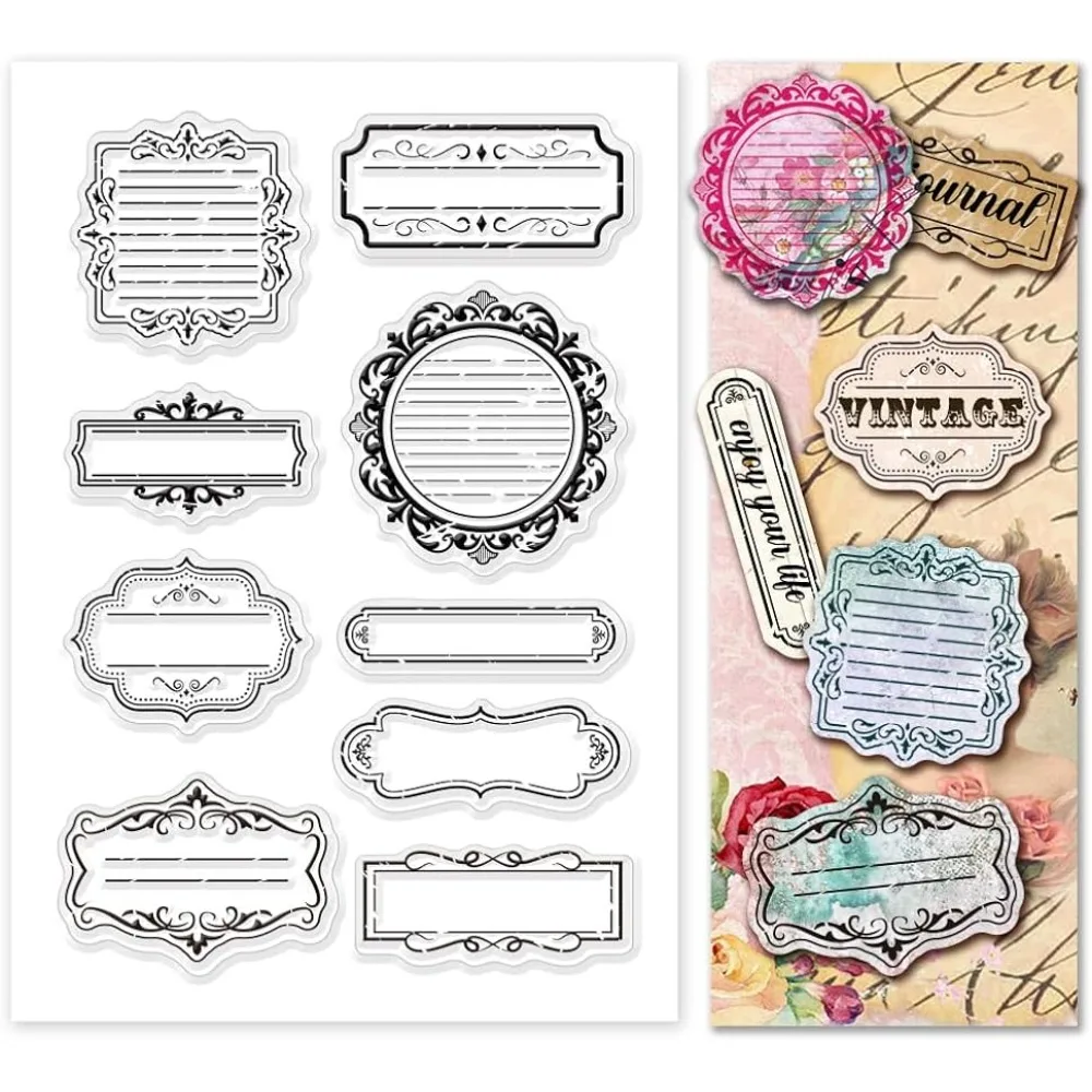 

PandaHall Lable Decorative Clear Stamps, Label Transparent Silicone Stamp Seal Postcard Border Edge Stamp Vintage Stamp for