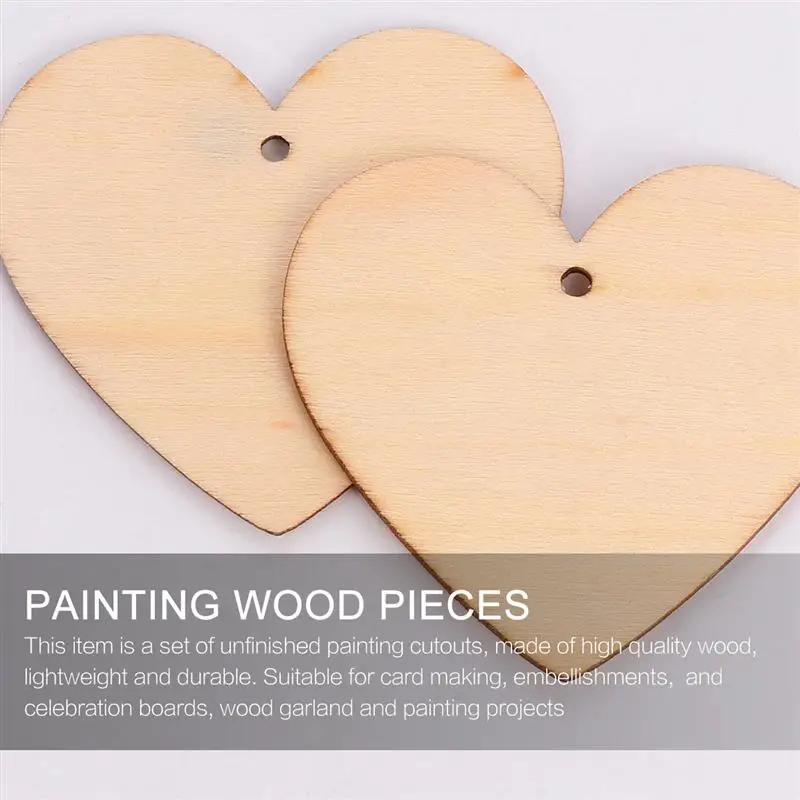 100pcs 100mm Wood Heart Blank Wooden Heart Embellishments With