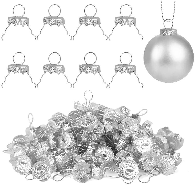 Christmas Decorations 50/100pcs Round Christmas Ornaments Caps Gold Silver Removable Metal Hangers DIY Xmas Balls Hanging Hats for Home
