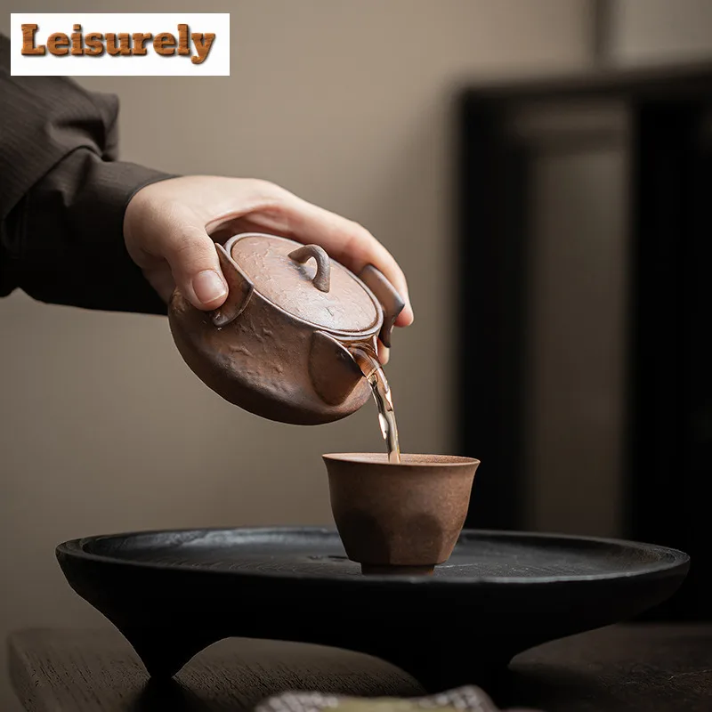 Retro Old Rock Mud Lifting Beam Teapot Boutique Tea Infuser Pot Tea Making Kettle with Ball Hole Tableware Supplies Ornaments