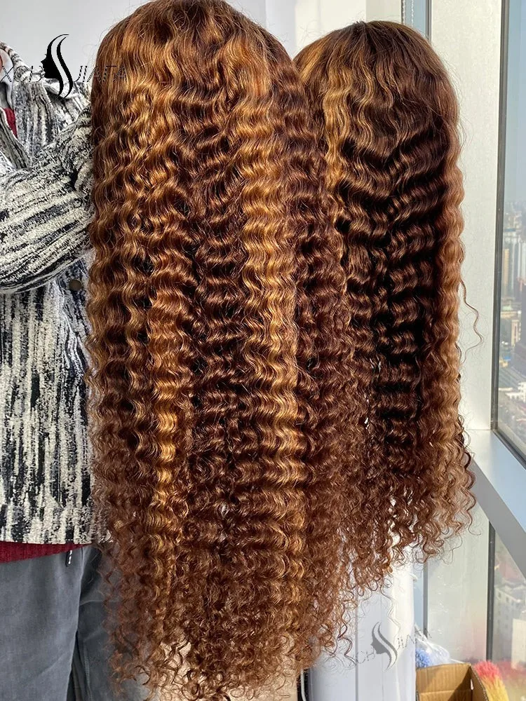 4 27 Highlight 250 Density Ombre Water Wave Hd Lace Front Wigs Glueless Wigs 30 Inch Brown 13x6 Hd Lace Frontal Human Hair Wigs