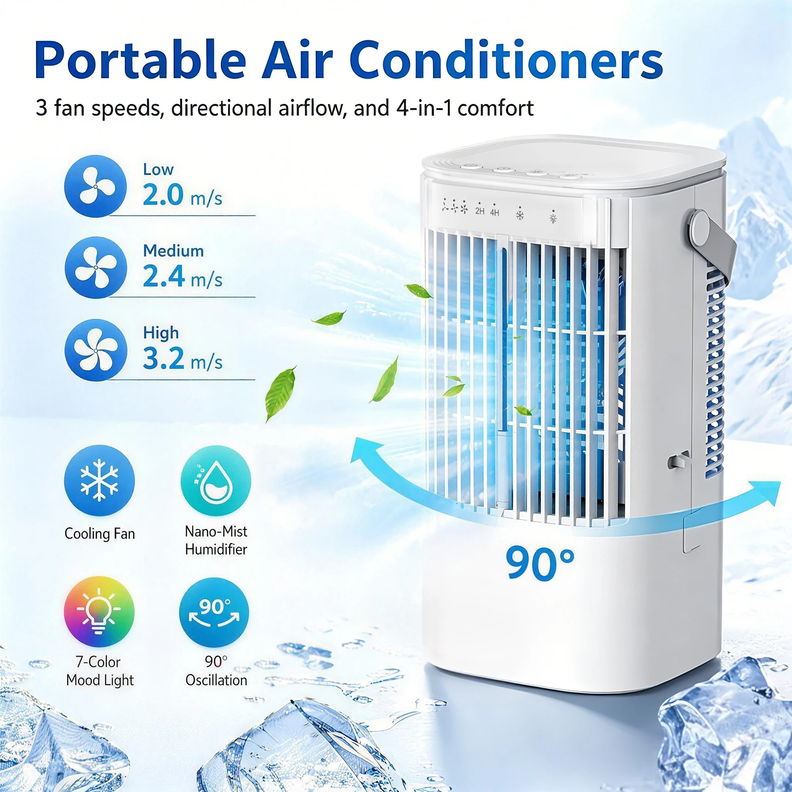 Ventilateur de refroidissement portable avec lumière nocturne à sept couleurs, grande capacité de 900 ml, interface USB, adapté au salon, à la chambre à coucher, etc. 1 Ventilateur de refroidissement portable avec lumière nocturne à sept couleurs, grande capacité de 900 ml, interface USB, adapté au salon, à la chambre à coucher, etc. 1