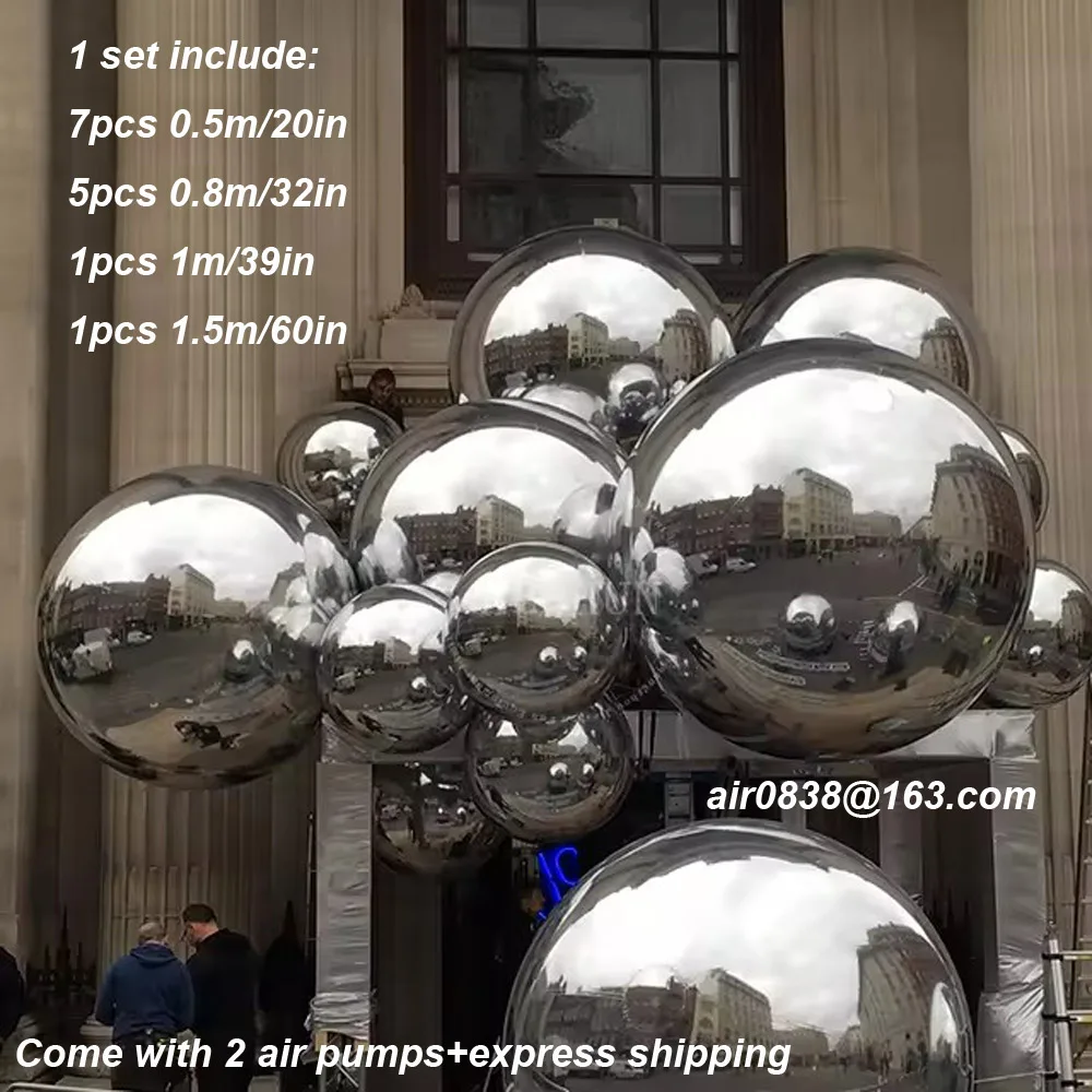 1 Set Silver Inflatable Mirror Ball Giant Hanging Disco Mirror Sphere Gold Iridescent Reuseable Metallic Balloons For Decoration 2