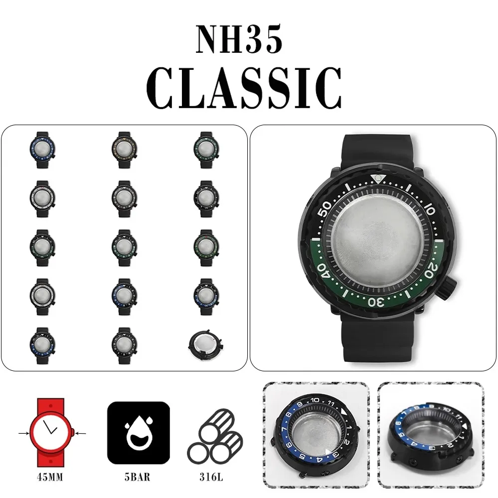 

PVD Black 45mm Canned Case + Black Inner Shadow + Black Rubber Strap NH35/NH36 can be installed