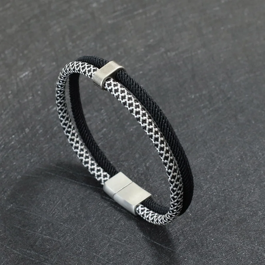 Mens Stainless Steel Paracord Bracelet with Magnetic Buckle