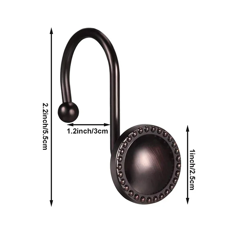 12PCS Antique Decorative Shower Curtain Hooks Rustproof Oil Rubbed Bronze Curtain Ring for Bathroom Curtains Rod
