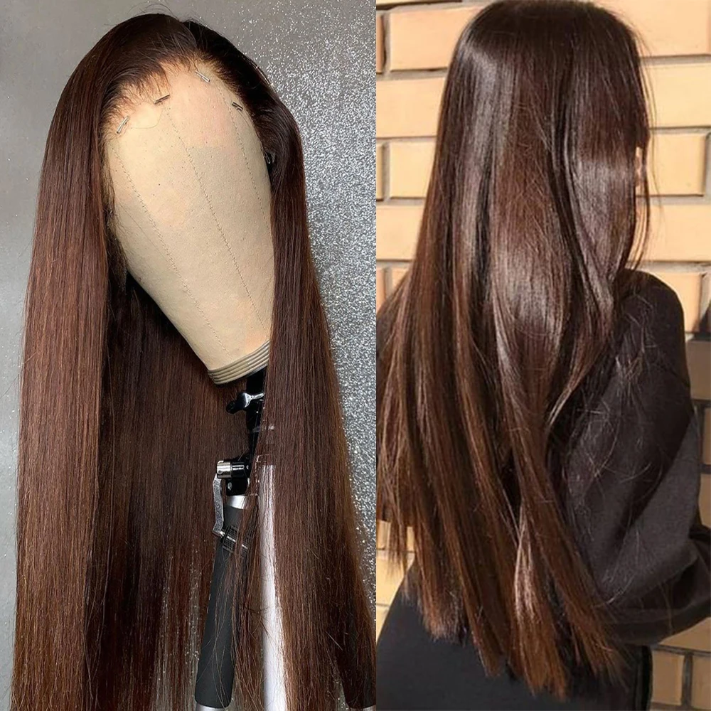 

Silk Top Soft Brown Straight 30inch 5x5 Silk Base Jewish Human Hair Wigs With Baby Hair HD Lace European Hair PrepluckedWig
