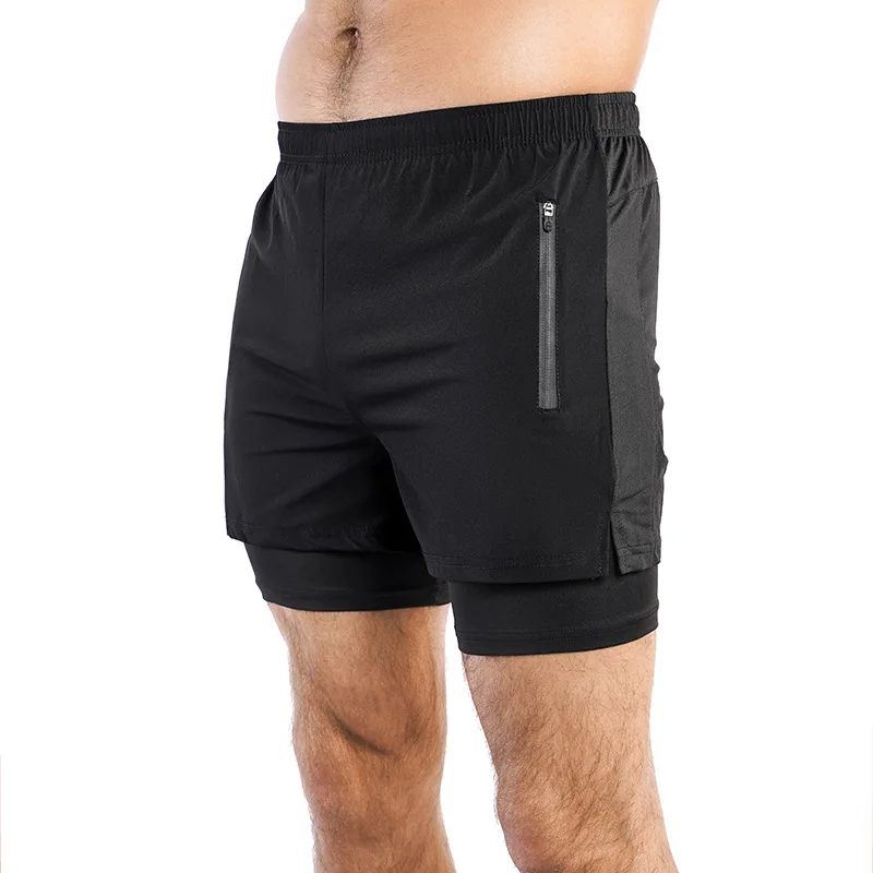 2 IN 1 Spor Kamuflaj Örgü Nefes Şort Erkekler Çift katlı Koşu Koşu Hızlı Kuru SPOR Fitness Eğitimi Şort 6 Renkli