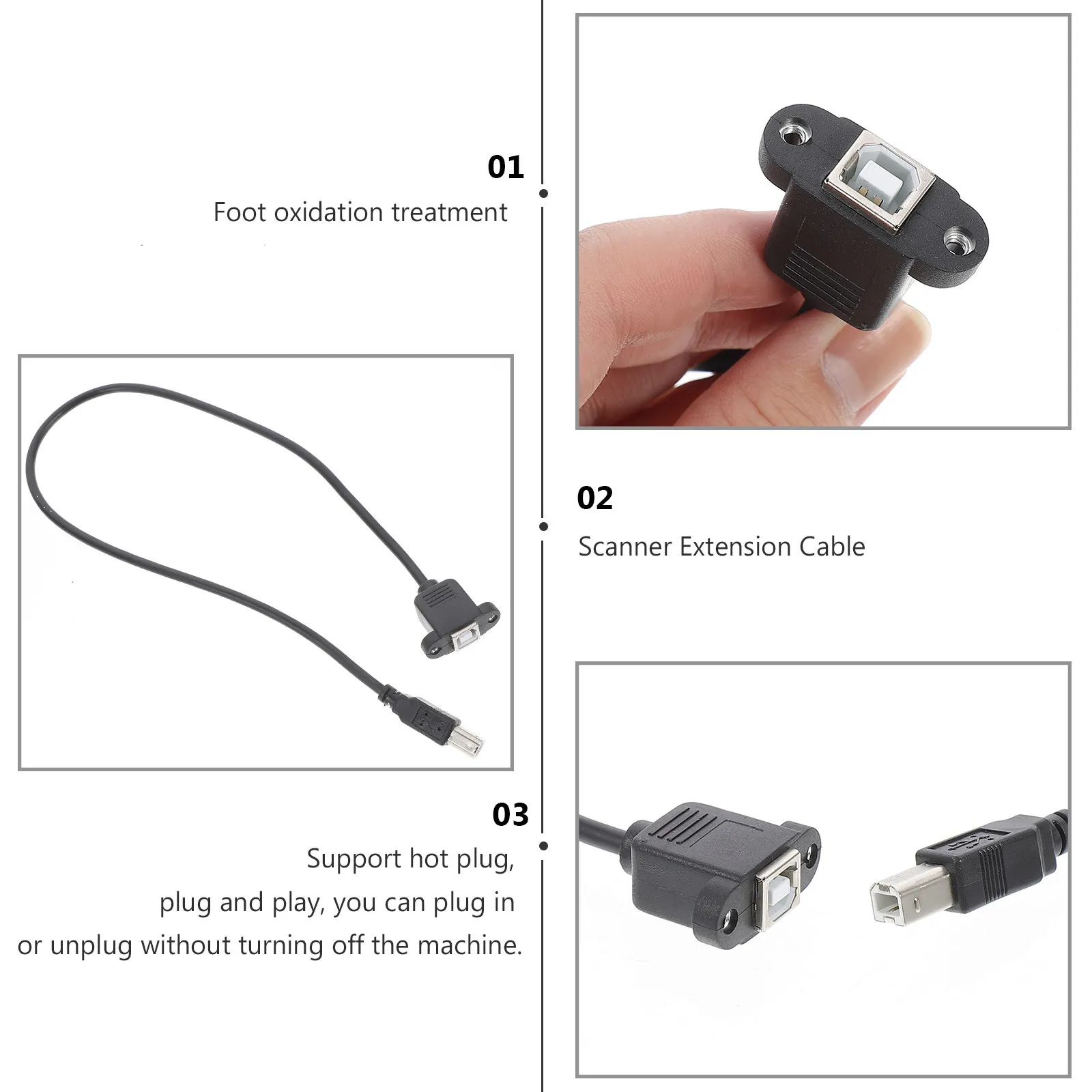 Usb2.0 프린터 연장 케이블 50cm 직각형 USB B 스캐너 연장 케이블 안정적인 데이터 전송 프린터 액세서리 컴퓨터
