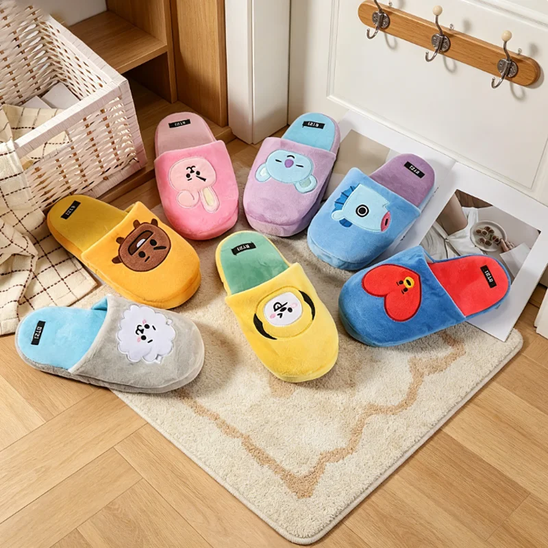 BT21 Hausschuhe Herbst und Winter Neue Cartoon-Hausschuhe für drinnen Rutschfeste Holzbodenschuhe Paar-Warme Hausschuhe LINE FRIENDS