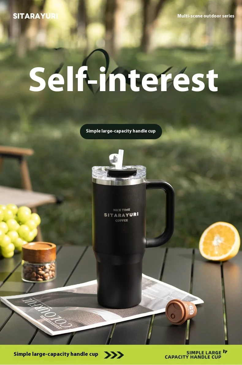 304 Stainless Steel Insulated 900Ml Thermal Coffee Car Cup Tumbler With Handle Straw