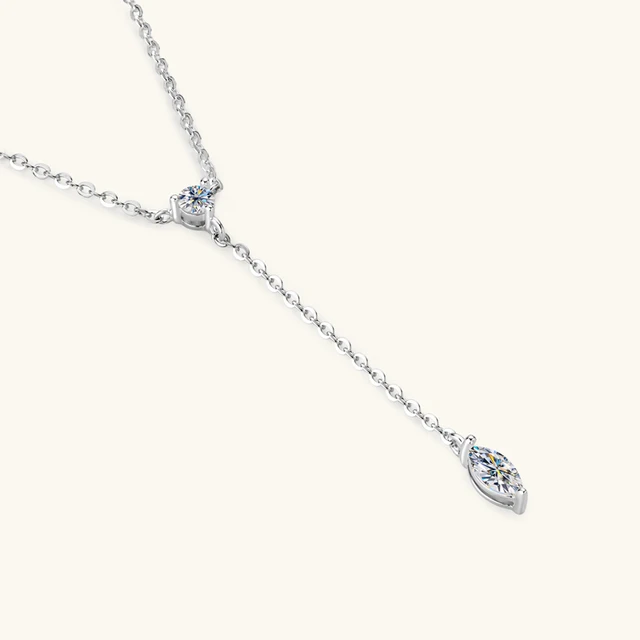 Moissanite Y-Shape Necklace – Marquise & Round Cut, 925 Silver