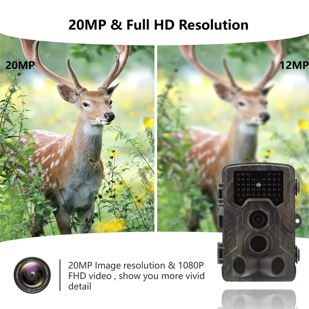 SunTekCam 20MP 3PIRs Hunting Trail Camera with Night Vision 42 IR LEDs IP65 Waterproof Wildlife Trap