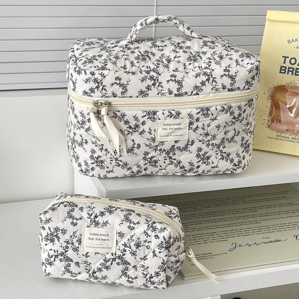 Fashion Ins Black Flower Women Quilting Bags Handbag Travel Organizer Cosmetic Makeup Storage Pouch Portable Zipper Tote Bag