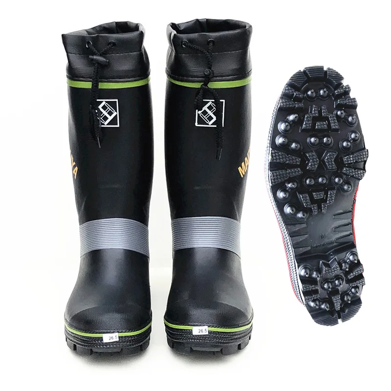 Fishing Boots Anti-slip Waterproof Spike Sole Rubber Rock Fishing Shoes High Rain Boots Toe Protection Hunting Shoes
