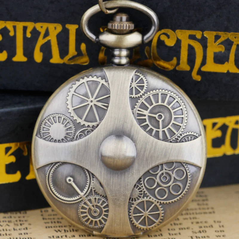 

Classic Gear Engraving Quartz Pocket Watch Arabic Numerals Necklace Pendant Clock Men Women Student Gifts Popular Jewelry
