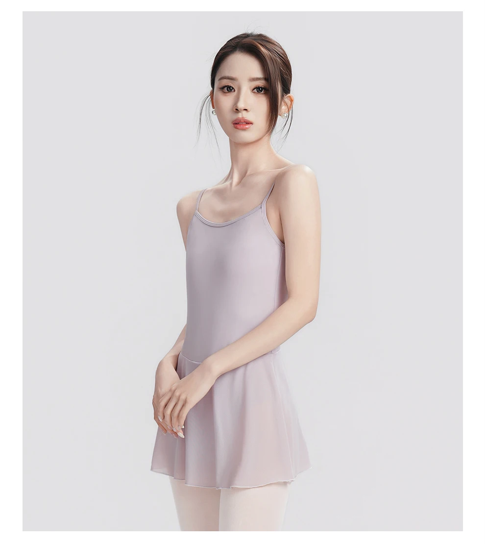 Verstellbare Ballett-Trikots für Damen und Mädchen mit V-Rücken, Tanz-Camisole, Ballettkleid, Nylon-Tanz-Bodysuit, Gymnastik-Trikots – Detail 4
