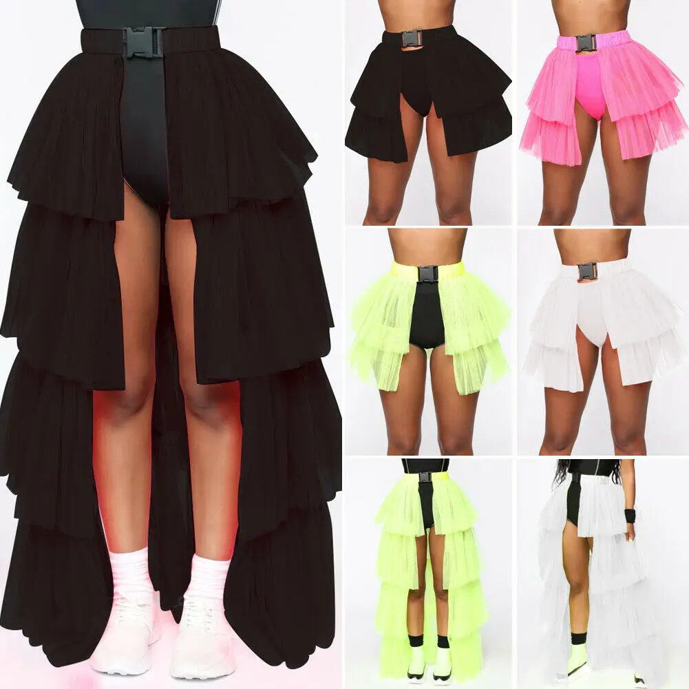 Womens Tutu Skirt Mesh Tulle High Low Bustle Skirt Dancing Petticoat Skirt Fluffy Underskirt Clubwear Party Dress 3