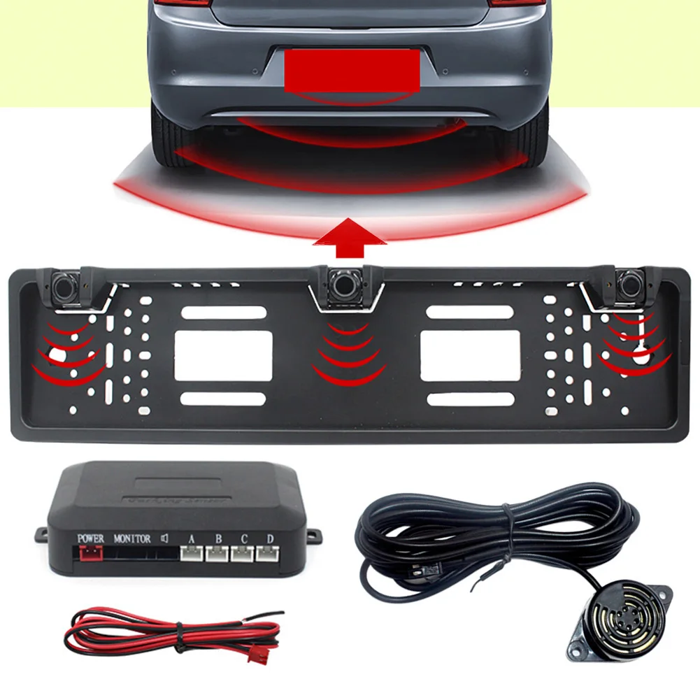 EU Europe Car License Plate Frame Parking Sensor Kit Auto Reverse Radar Sensor Buzzer Parktronic System 12V Driving Accessories