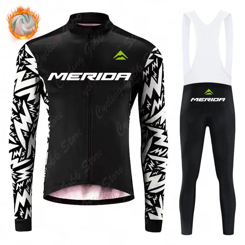 Men's Cycling Clothing 2025 Merida Winter Thermal Fleece Jersey Bib Road Bike Uniform for Bicycle Set Mtb Professional Shirt