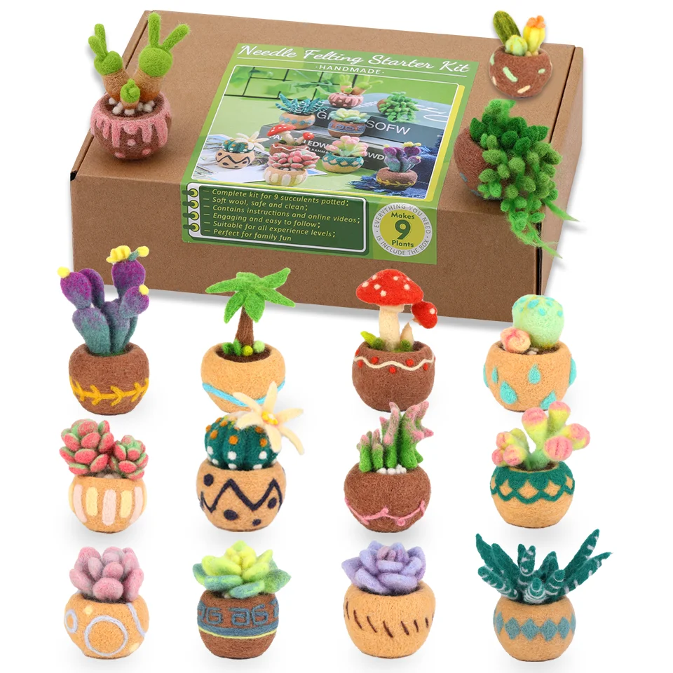 BUDDUR Succulent Potted Plant Wool Felting Kit With Instruction and Felting Needles Beginners DIY Handmade Craft Accessories