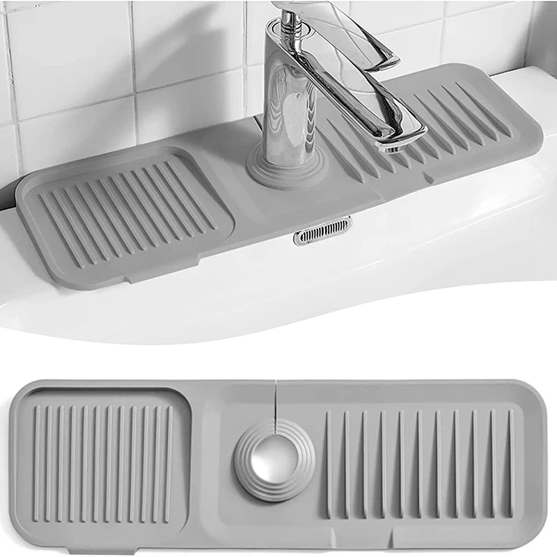 

Silicone Faucet Handle Drip Catcher Tray Mat, Faucet Splash Guard, Dish Soap Sponge Holder for Kitchen Sink Accessories