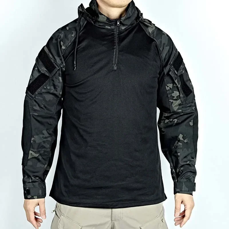 Outdoor Uniform Tactical Suits Wear Resistant T-Shirt Hood Pants Men Clothes Combat Shirts Airsoft Paintball Hunting Clothing 4