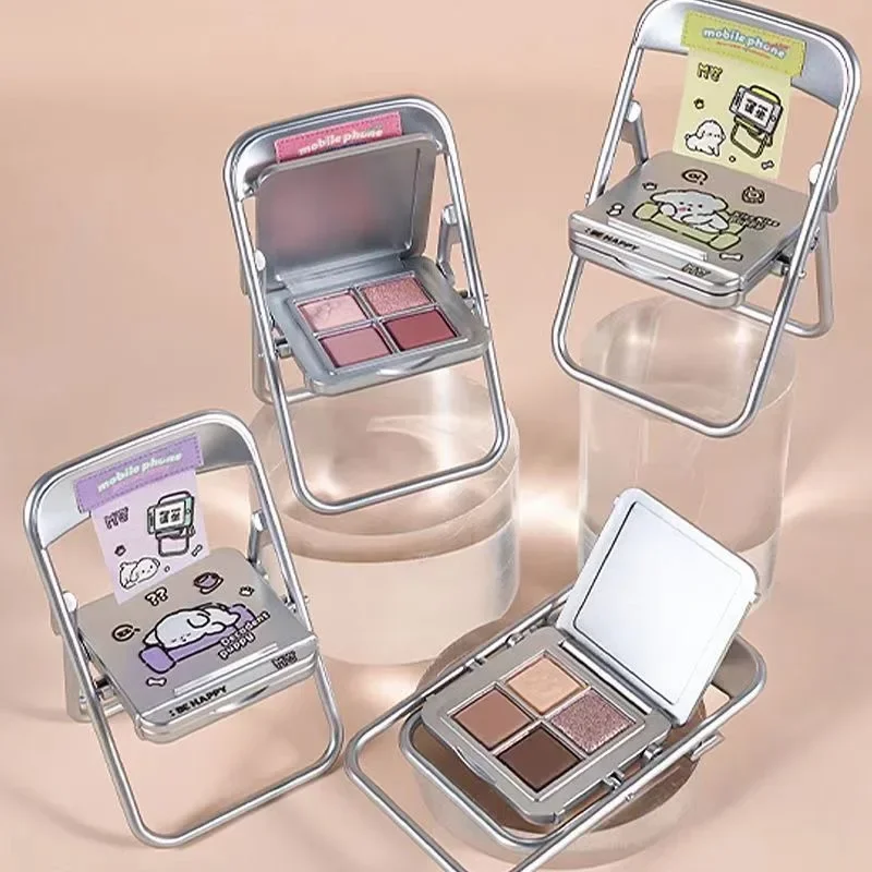 MYY 4 Colors Eyeshadow Palette Blendable Matte Glitter Shimmer Shades Mobile Phone Holder Chair Design