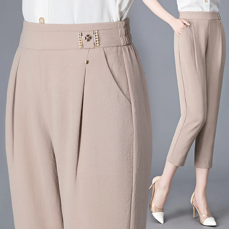 

Fashion High Waist Trousers Mother Nine-Point Harem Pants Spring Autumn Casual Loose Radish Pant Women Pantalones L-6XL