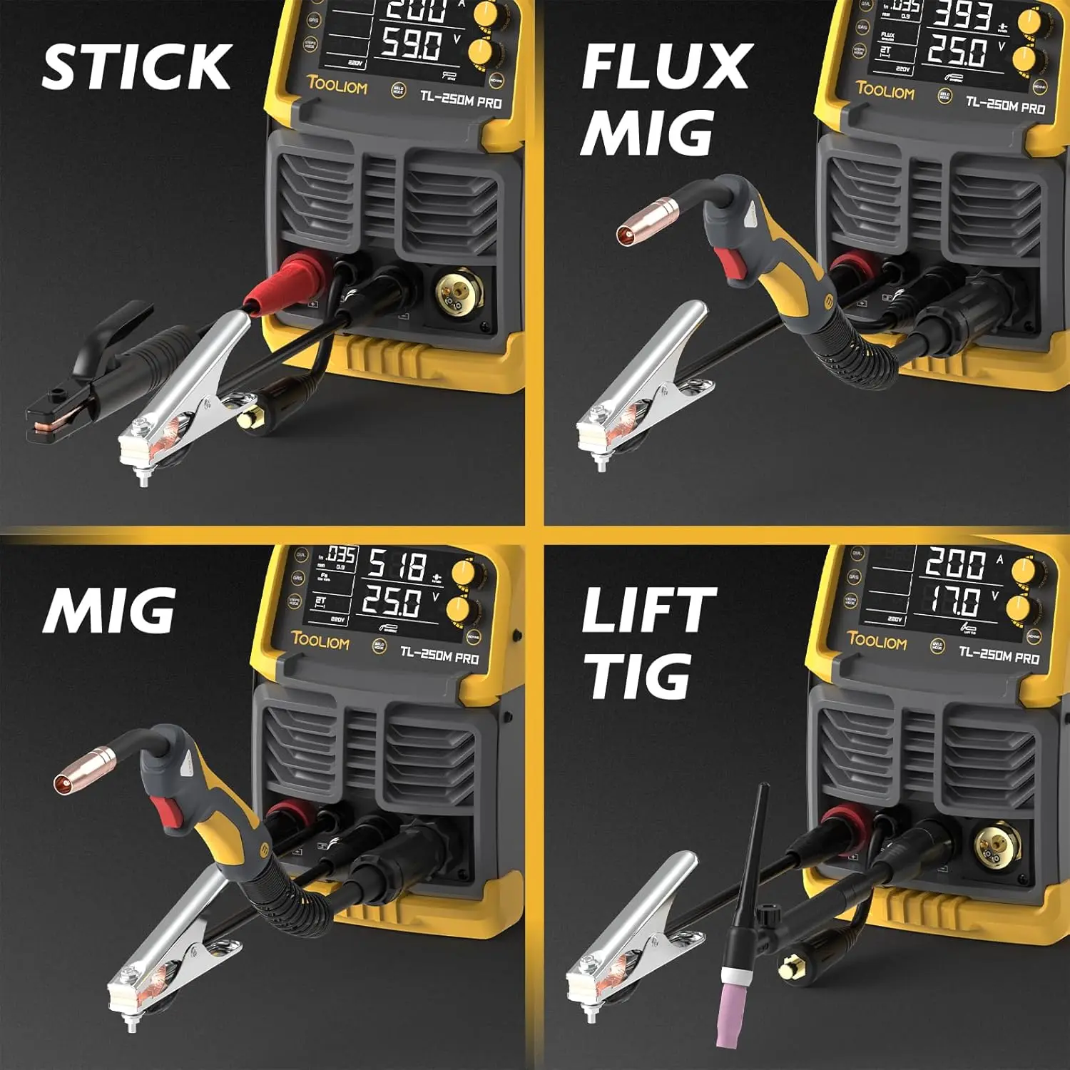 Aluminum MIG Welder with Pulse 250A 110V/220V Dual Voltage 4 in 1 Multifunctional Welding Machine Gas/Gasless Flux MIG/Lift TIG 6