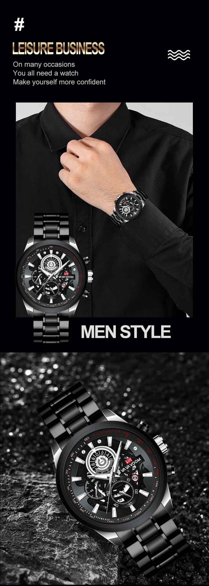 Brand Men Leather Watch Fashion Industrial Gear Clock 45mm Gold Quartz Movement Waterproof Man Military Sports Watch_voghion.com