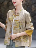 Vêtements pour femmes nouveau Style chinois haut Style chinois vêtements pour femmes haut boutonné veste imprimé manteau femme col rond chemise 1