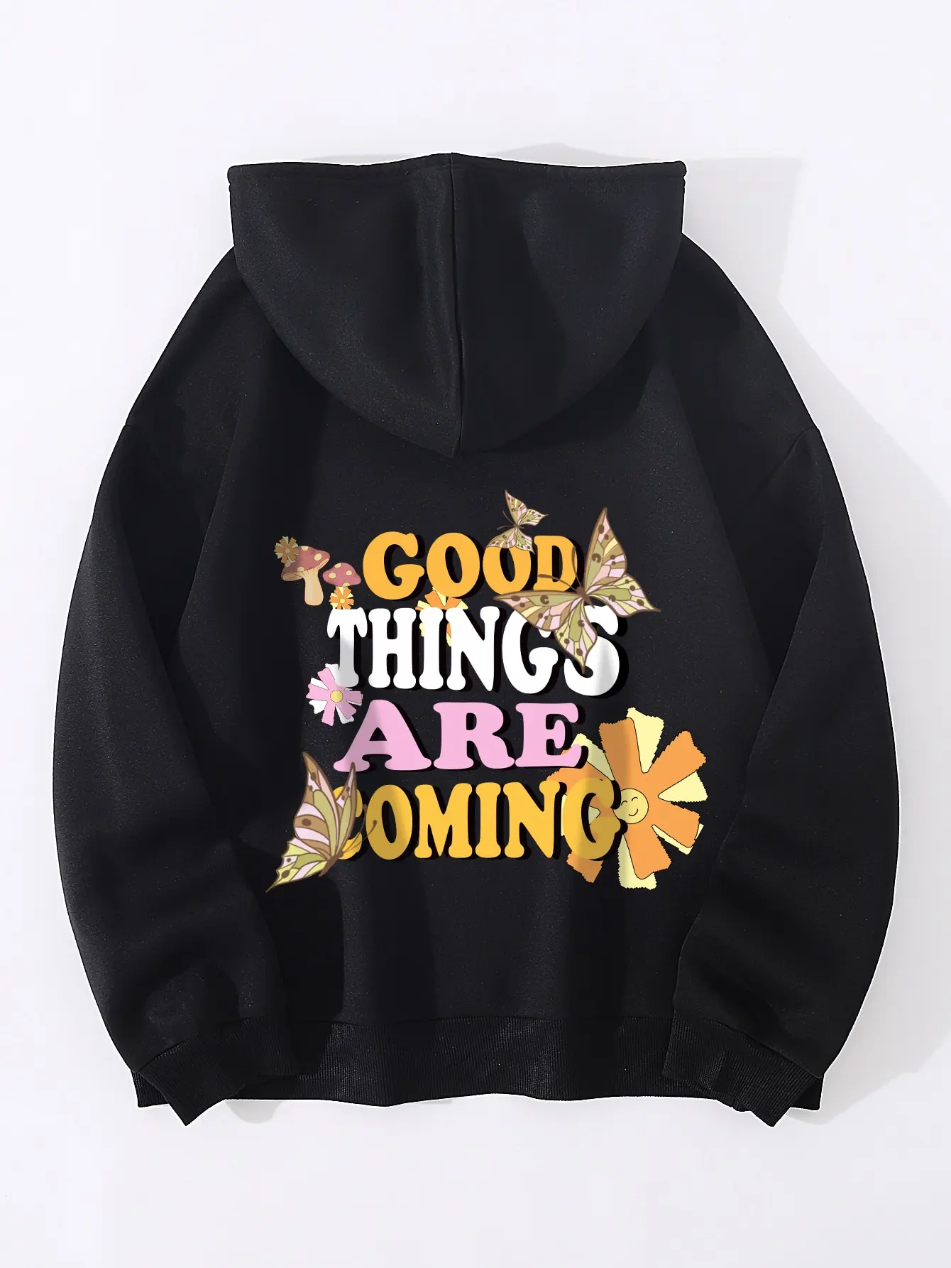 

Good Things Are Coming Print Kangaroo Pocket Hoodie Sweatshirts