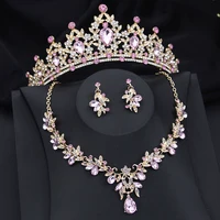 Princess Pink Crown Jewelry Sets for Girls Tiaras and Necklace Earrings Party Prom Wedding Jewelry Set Birthday Accessory