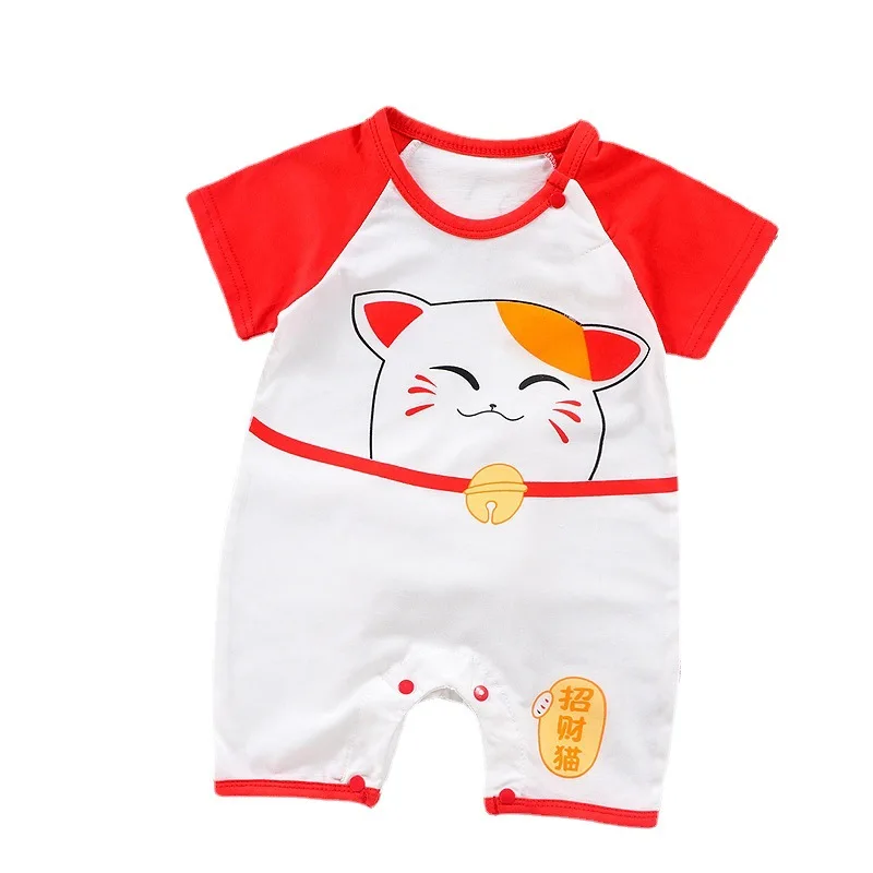 

Baby Boy Cotton Romper Summer Thin Pajamas Cartoon Cat Pattern Short Sleeve Jumpsuit Newborn Playsuit Outfits Infant Bodysuit