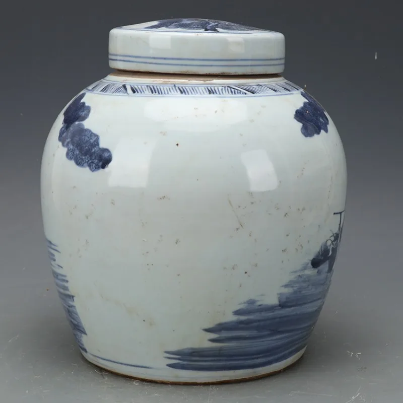 Late Qing Dynasty Tea Coffee Candy Sugar Canister Jar Blue and White Lided Jar Tea Can Antique  Porcelain Home Decoration 4