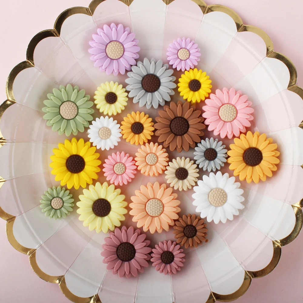 10pcs Baby Silicone Bead Flower Beads Teether DIY Pacifier Chain Clips