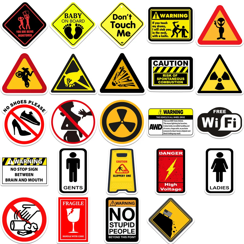 50PCS Warning Stickers Danger Banning Skateboard Fridge Guitar Laptop Motorcycle Travel Classic Toy Cool Decals Sticker 5