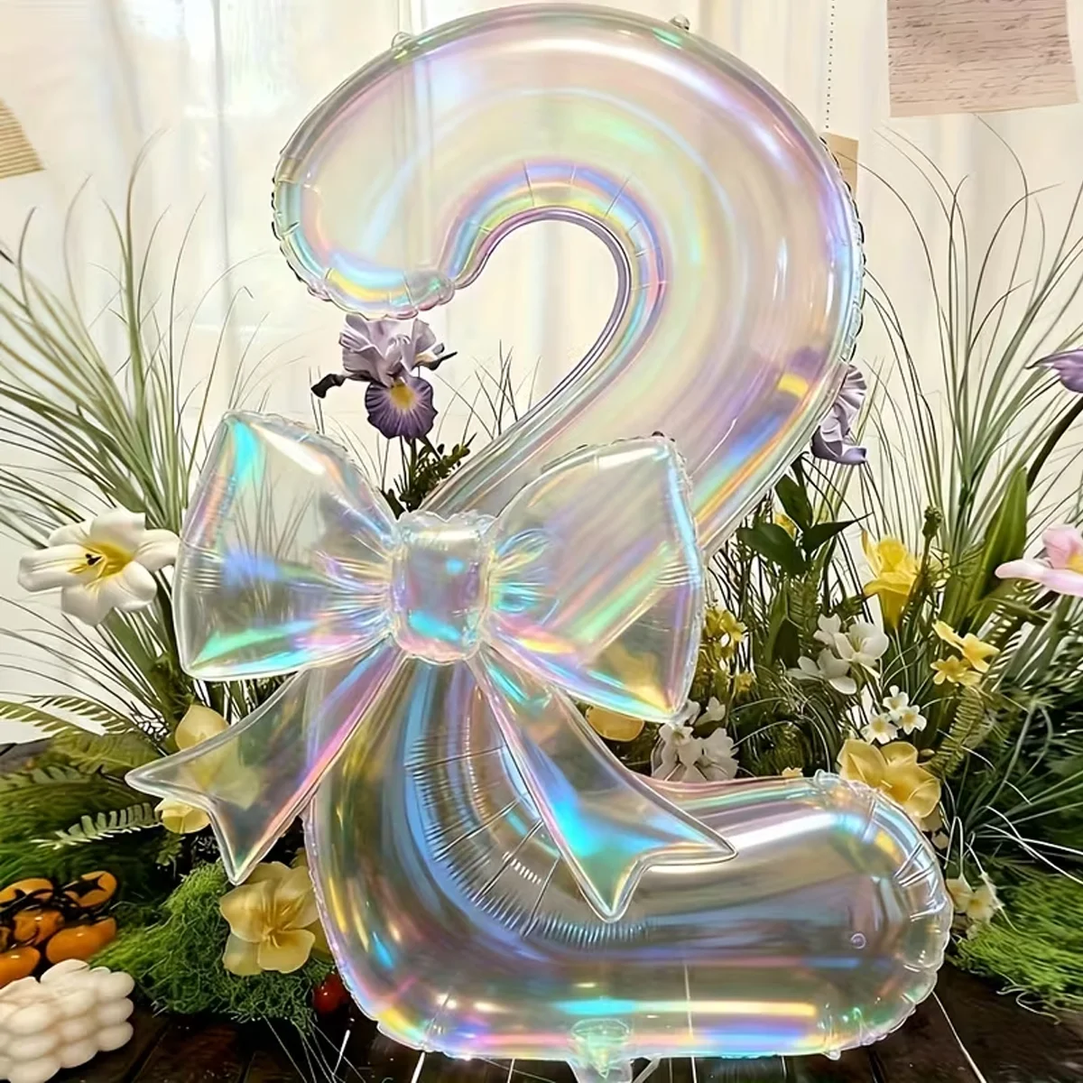 Set of 2 Colorful Transparent Digit Balloons with Bow