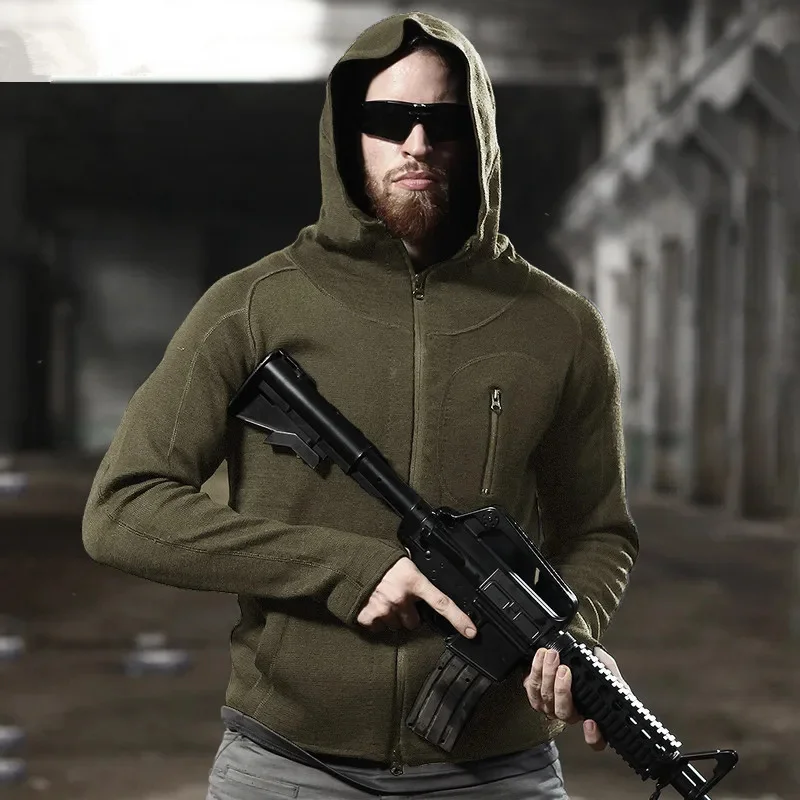 

Military Fans Hooded Tactical Sweater Jacket Spring Autumn Casual Thin Cardigan Knit Coat Outdoor Mountaineering Hiking