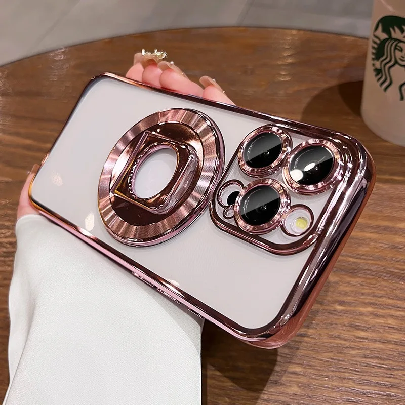 thumbnail image 1 of Soft TPU Plating Magsafe Phone Cases for iPhone 11 12 13 14 15 Pro Max 15 Plus Magnetic Ring Holder Case for iPhone 15Pro Cover, 1 of 5