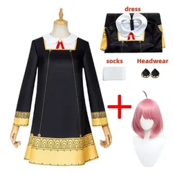 Anya Forger Inspired Cosplay Costume for Kids - Cute Black Dress with Wig for Halloween and Parties (Beige)