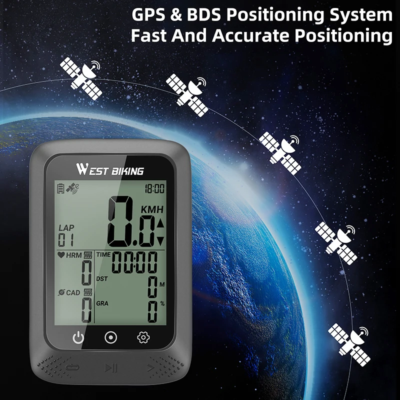 WEST BIKING GPS Bike Computer ANT+ Bluetooth Wireless Speedometer IPX7 Waterproof LCD Digital Smart Odometer Cycling Accessories