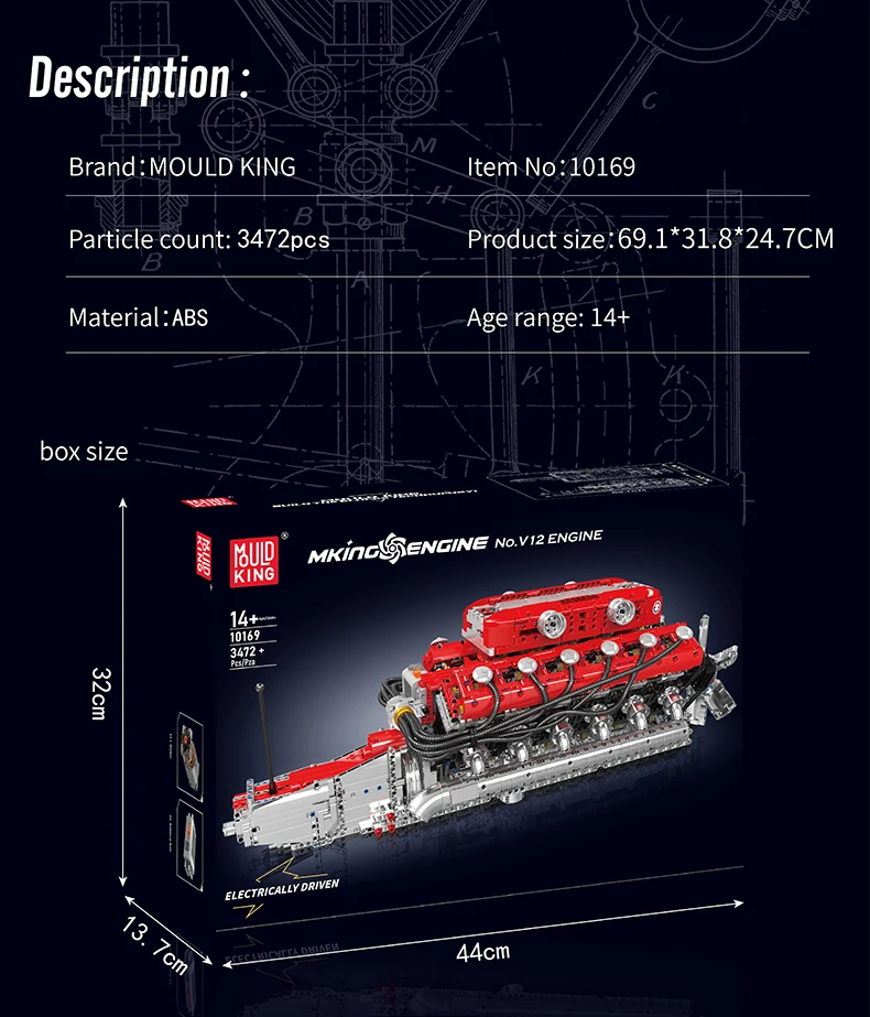 Mould King 10169 Technisches Auto-Motorspielzeug Der Motorisierte V12-Motor Baustein-Set Auto-Motor-Bausatz Kinder-Weihnachtsgeschenk – Detail 6