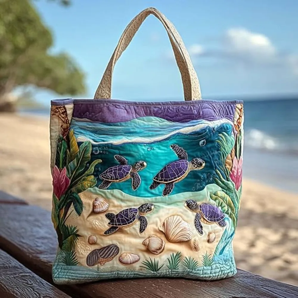 Sac à bandoulière souple matelassé grande capacité, imprimé de haute qualité, motif tortue marine 3D._voghion.com