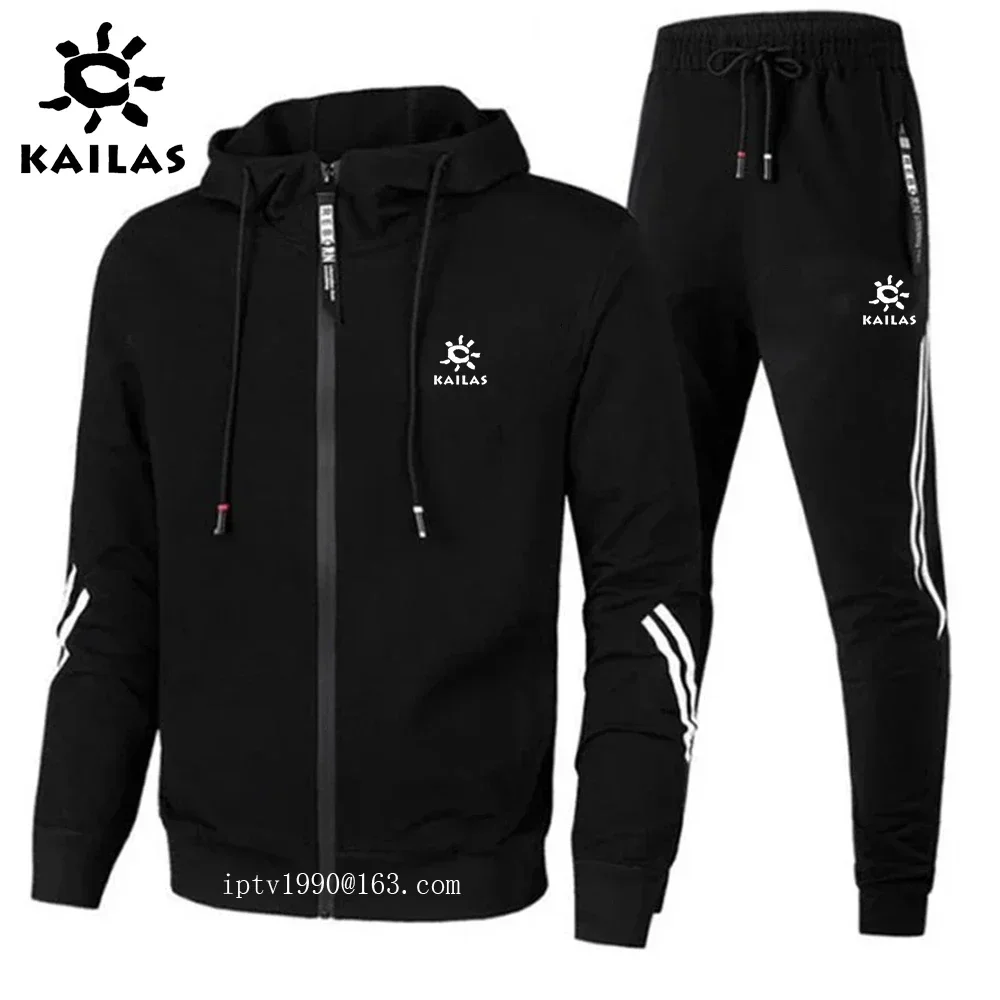 KAILAS 브랜드 프린트 남성용 캐주얼 러닝 야외 스포츠 세트, 긴팔 지퍼 재킷 및 바지 2 세트 가을 