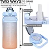 2L Large Capacity Plastic Water Bottle Time Scale Label Sticker Space Cup Spring Cap Painted Gradient Color Water Cup 3